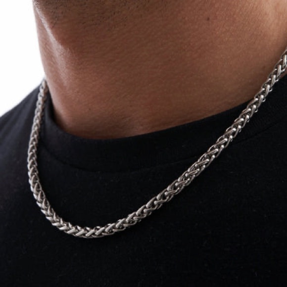 Silver Cable Linked Chain Necklace**Interlocking Wheat Chain* Minimalist*YB - Picture 2 of 5